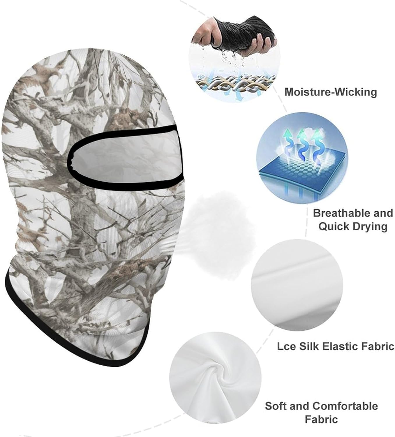 Balaclava Face Mask for Men Women Sun Protection Full Face Cover | Breathable White Tree Camo Full Face Mask Windproof Ski Mask Motorcycle Helmet Lining for Outdoor Sport Cycling