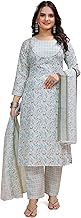 Brand Click Women's Cotton Printed Straight Kurta with Palazzo & Dupatta Set