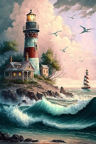 STOJAN Coloridos kits de pintura de diamantes con escena del mar, pintura de diamantes redondos 5D, proceso de pintura digital, adecuado para