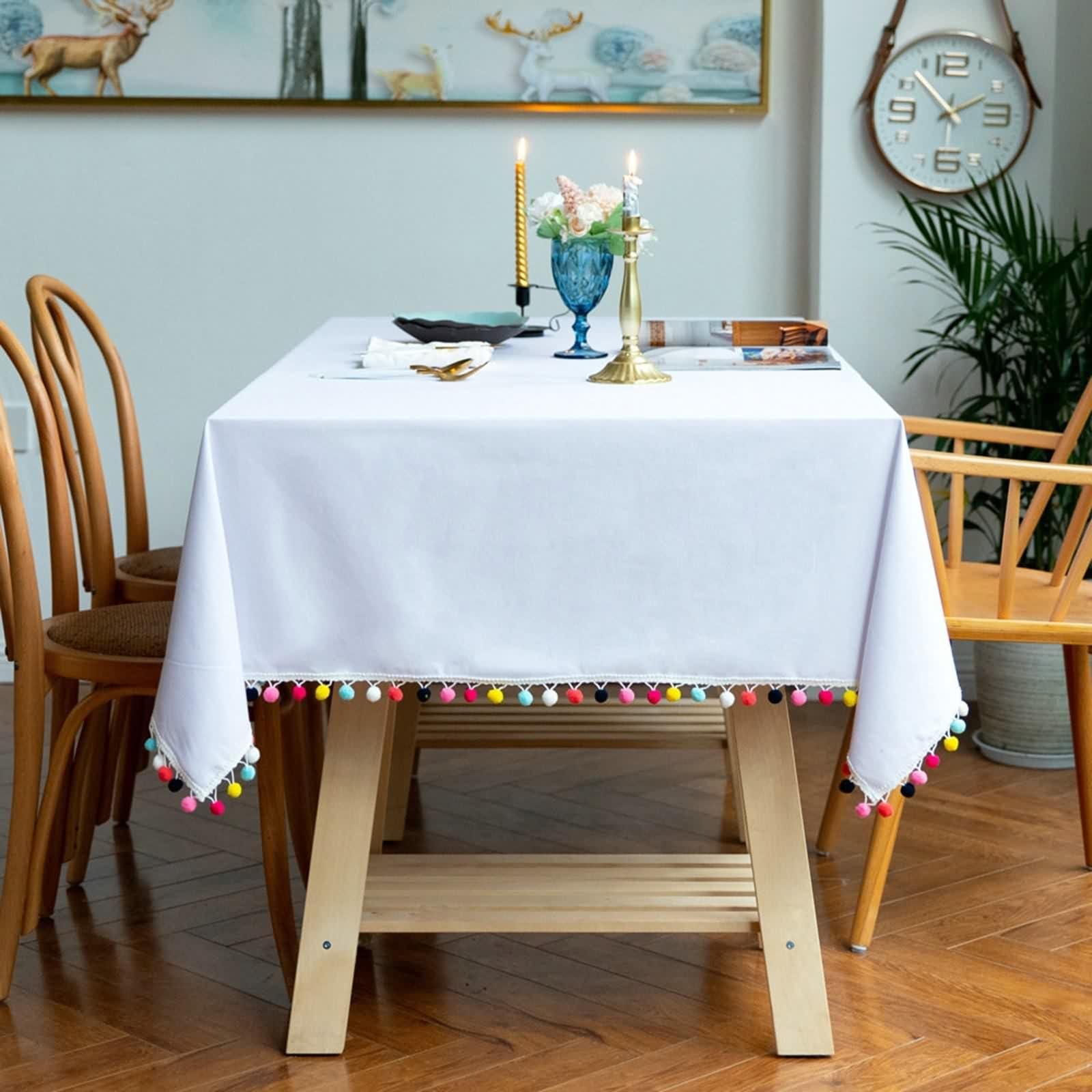 Tischdecke 140X200 Weiß, Table Cover Baumwolle Leinen Unifarben Tablecloth für Geburtstag Party Hochzeit