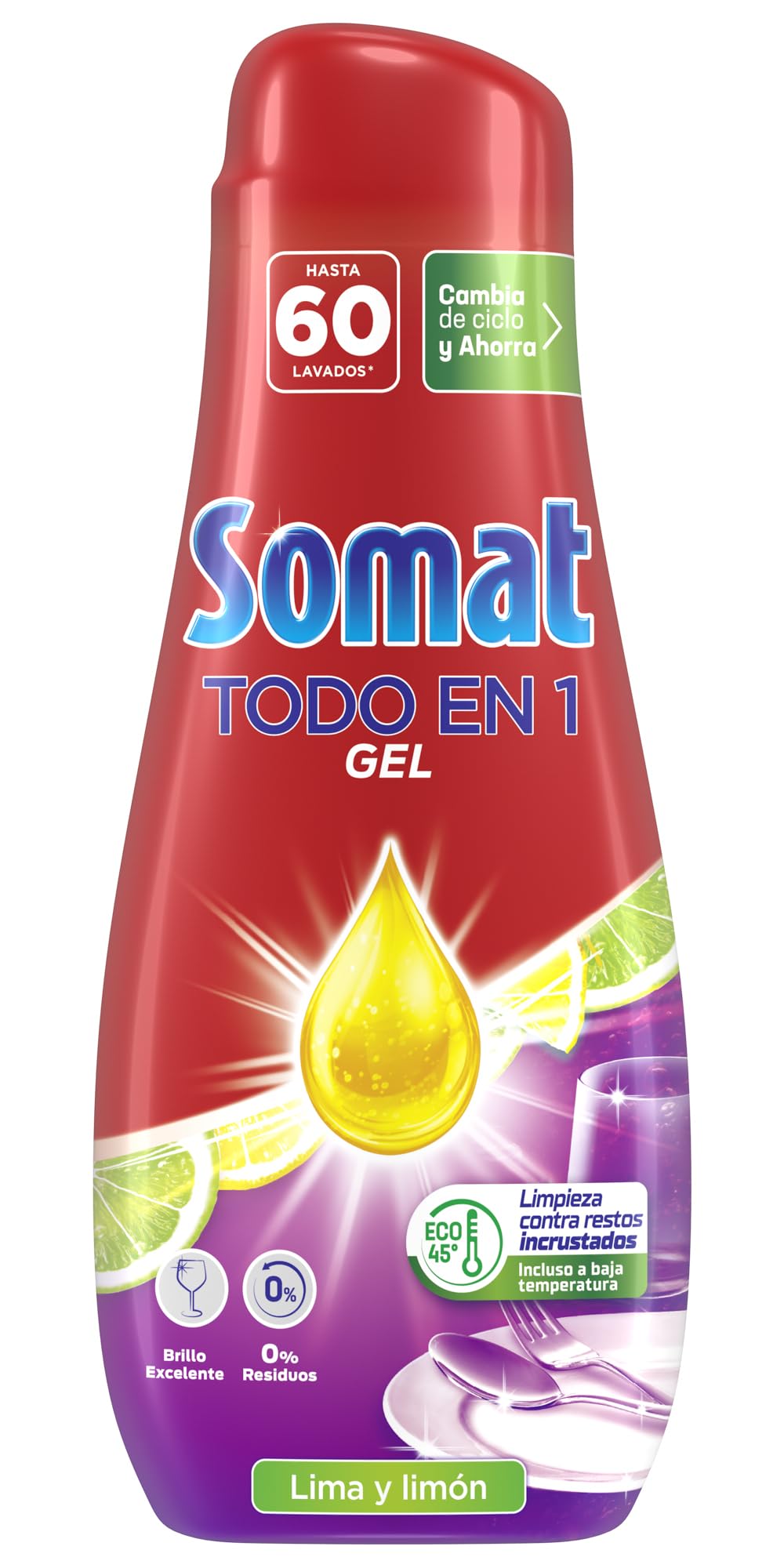 Somat Tutto in 1 Gel Lavastoviglie Limone e Limone – Confezione da 4 – Totale: 240 lavaggi (4,32 l)