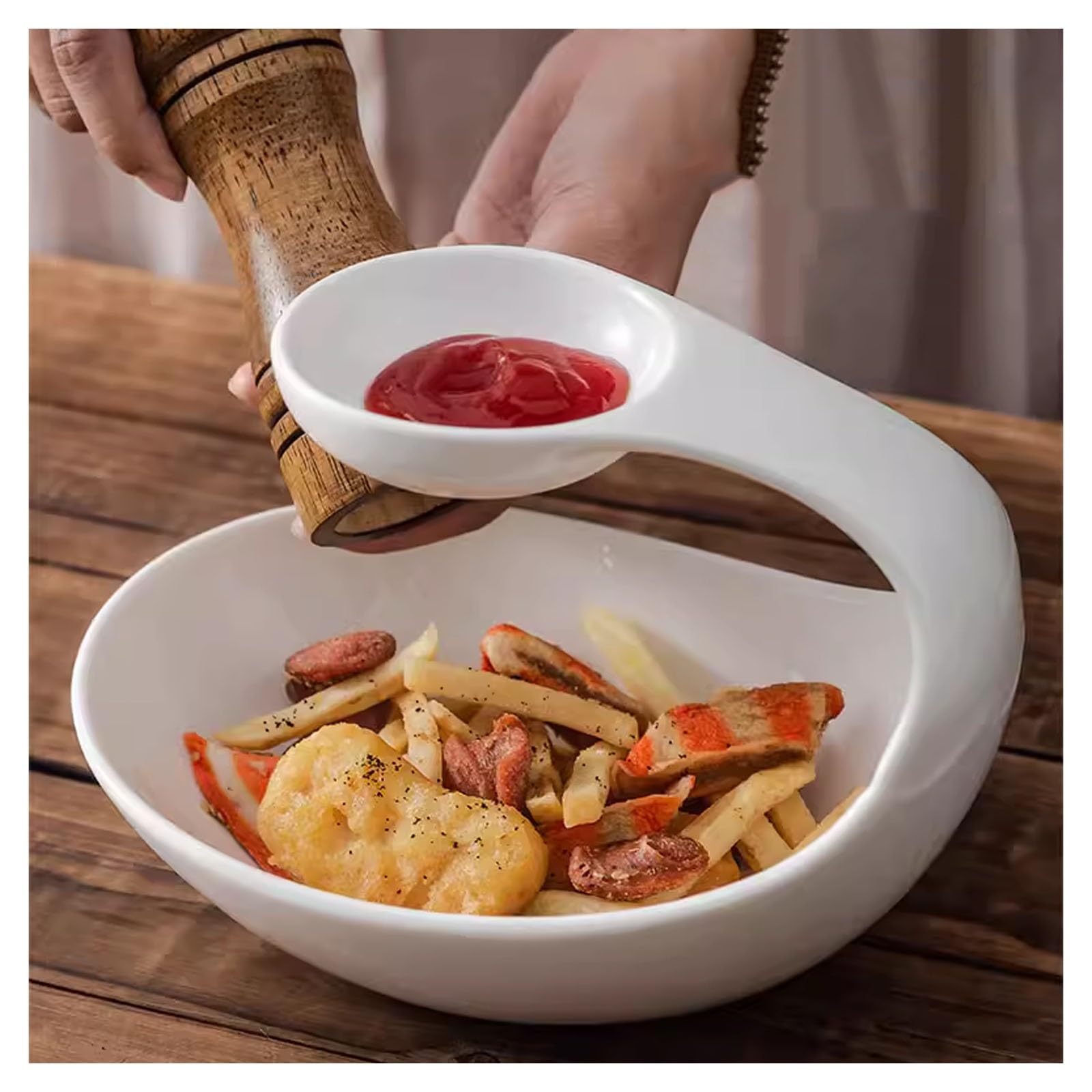 Chip- und Dip-Schüssel-Set, handgefertigte Keramik-Snackschalen mit Griffen, 2-in-1-Design für Nachos, Dessert, Vorspeisen, elegante Servierschale