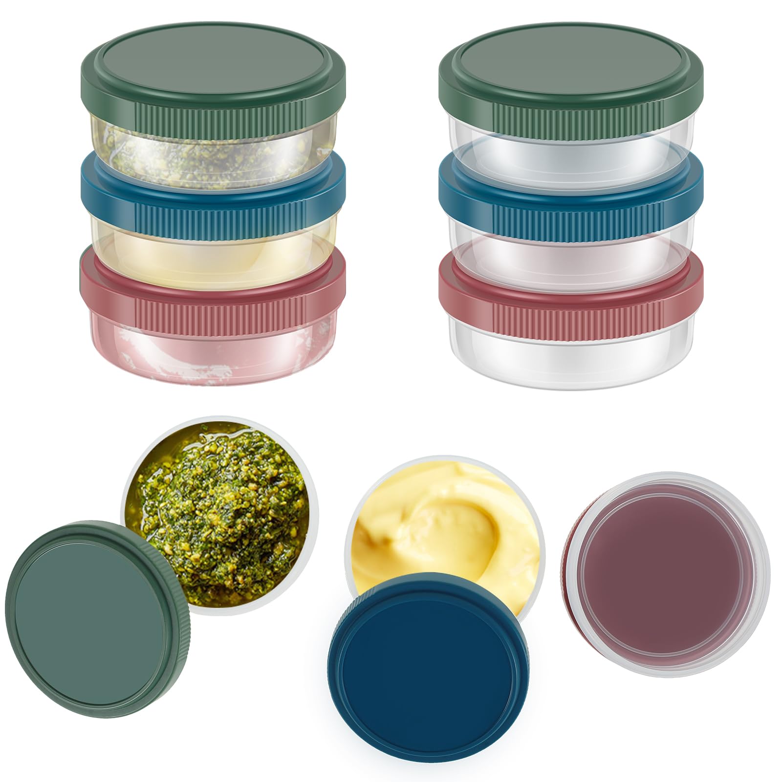 NIHUIFDPY 9Pcs Dressing Pots Food Container Sauce Pots with Leakproof Lids 50ml Round Stackable Condiment Container Reusable Meal Prep Containers for Snack Dips Salad Spices(50ml)