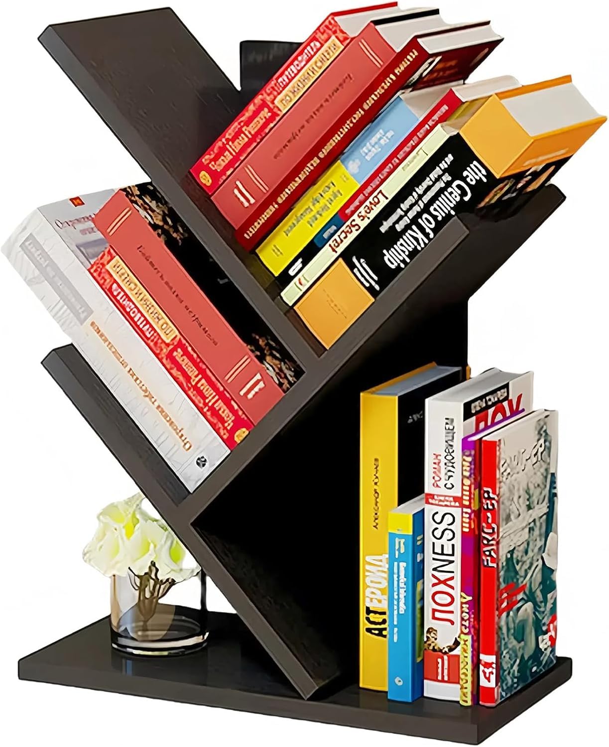 Godferyxin Tree Bookshelf, 3-Tier Wood Small Bookshelf and Mini Bookcase for Office, Home or School Desk Book Shelf for for Displaying Books, CDs,