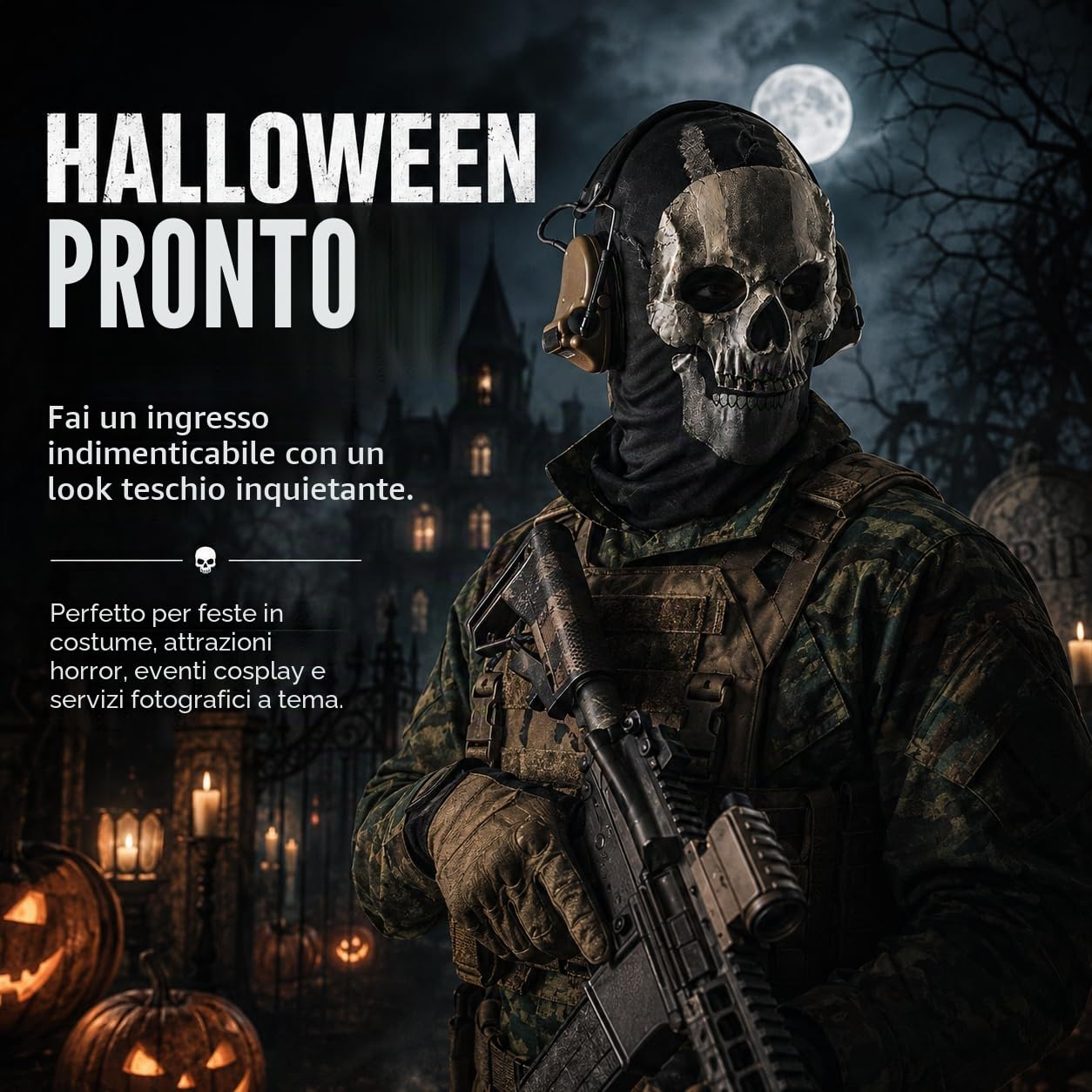 Maschera Ghost Call of Duty, maschera con teschio e merluzzo, maschera fantasma, per Halloween, passamontagna, maschera da fantasma, maschera da scheletro antivento, per cosplay