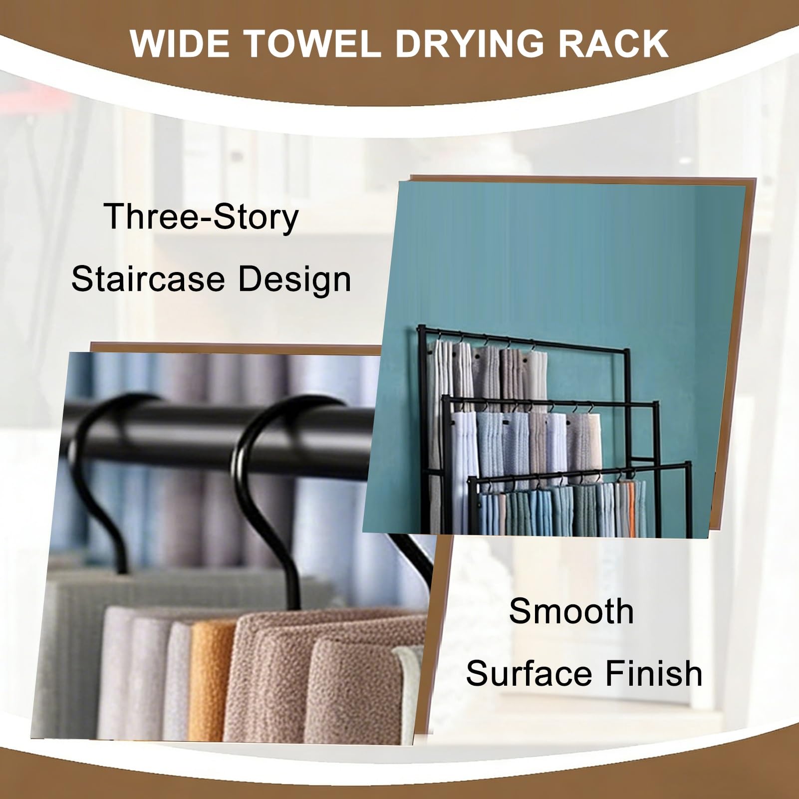 Toallero independiente para toallas de baño de gran tamaño, soporte de metal resistente con diseño elegante, organizador de baño