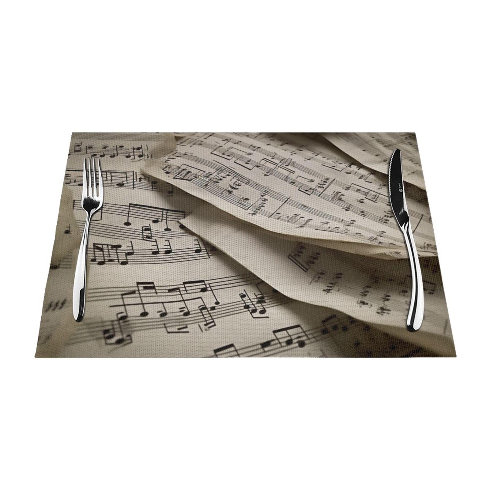 Sheet Music Printed PVC Placemat 6 PCS for Kitchen Dining Table Heat-resistand Washable Table Mats 18x12 in