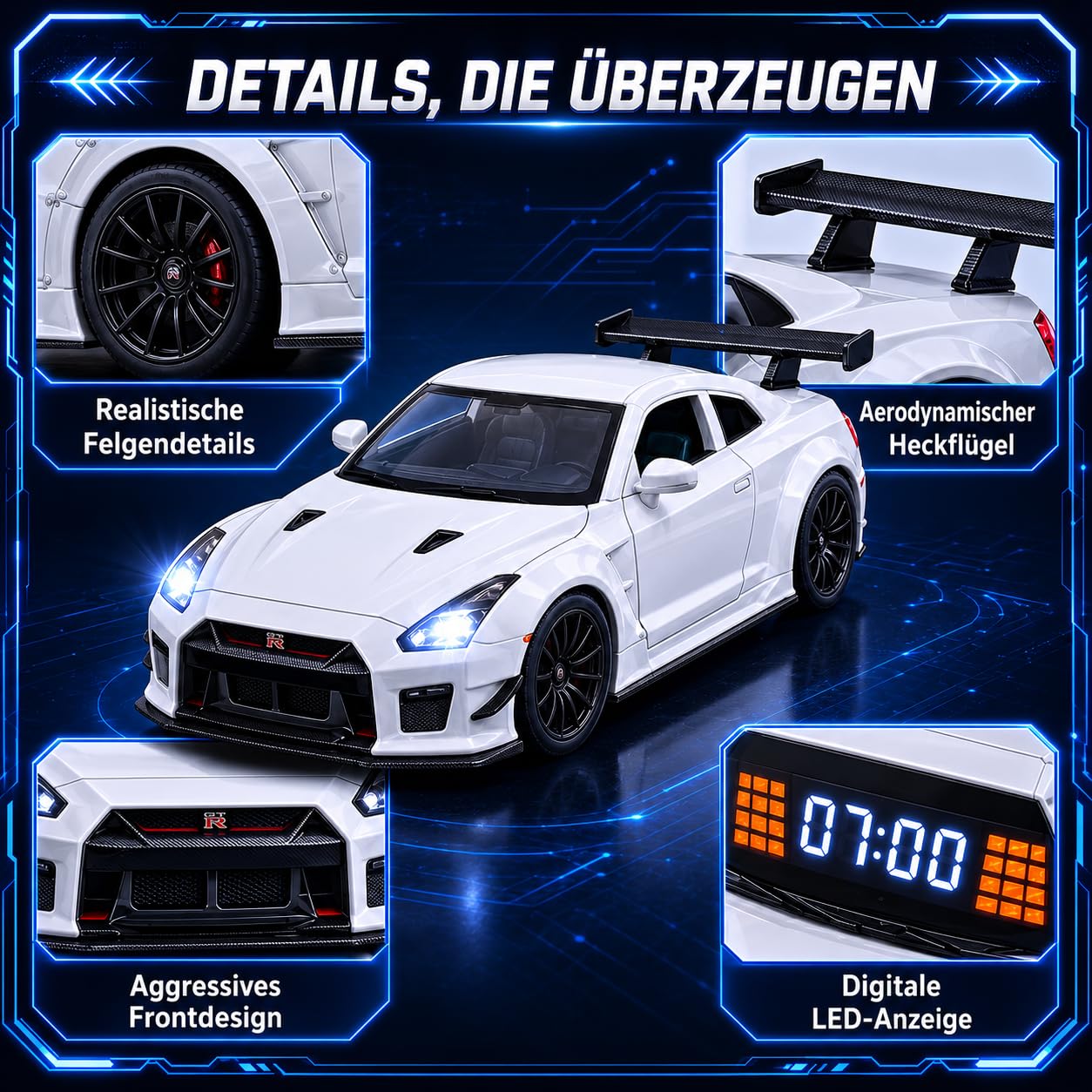 Hypercar Auto Wecker mit Motor Sound – Car Alarm Clock mit LED-Lichtern & Auspuff-Nebeleffekt, Realistischer Wecker Auto mit Motorgeräusch, Digitaler Autowecker für Schlafzimmer, Büro & Gaming (S-1)
