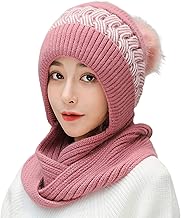 Richmen Women's Knitted Hat Winter Plush Velvet Warm Woolen Cap Neck Scarf | Twist Color Fuzzy Slouchy Beanie Monkey Cap with Muffler for Ski Hiking Outdoor Girls & Ladies