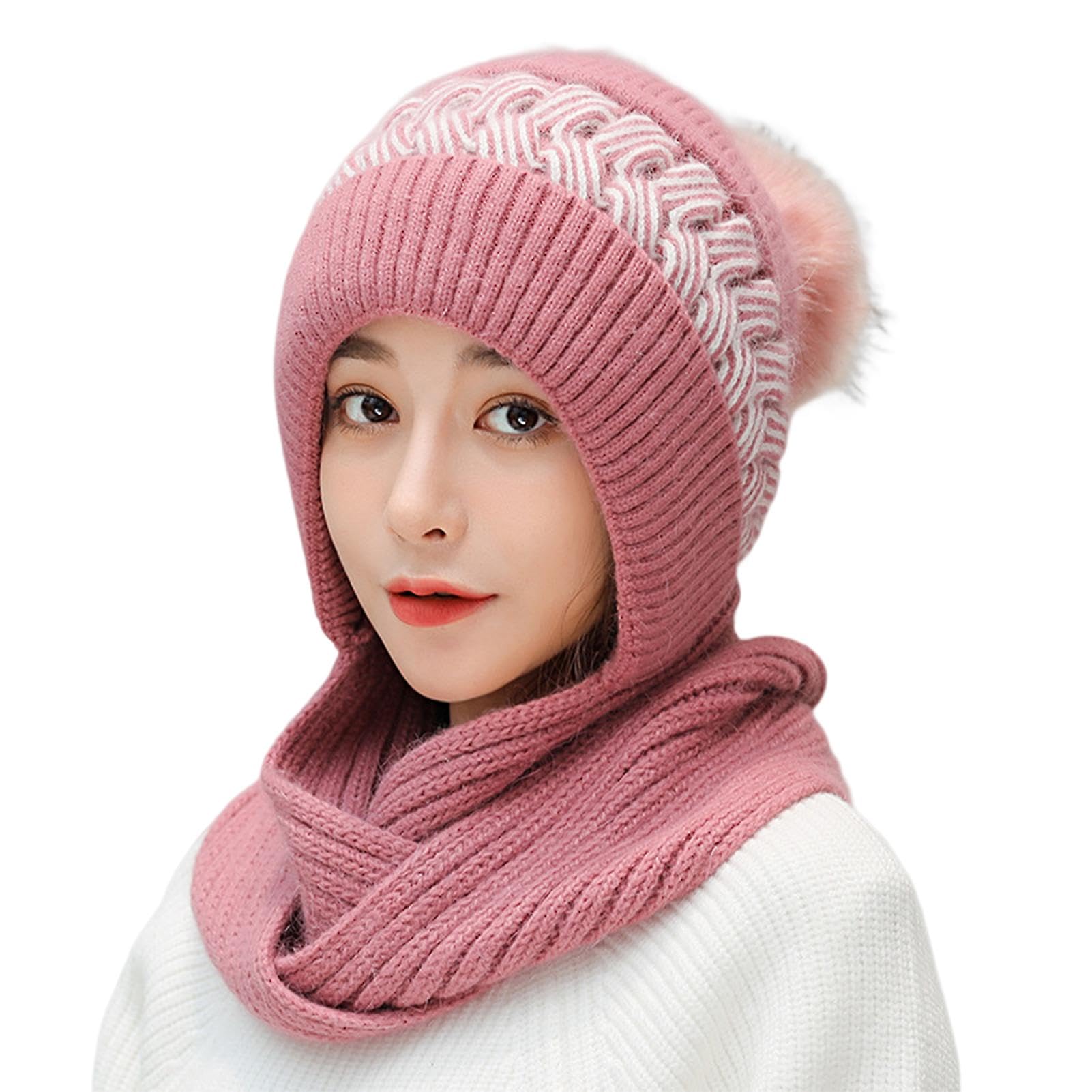richmen Women's Knitted Hat Winter Plush Velvet Warm Woolen Cap Neck Scarf | Twist Color Fuzzy Slouchy Beanie Monkey Cap with Muffler for Ski Hiking Outdoor Girls & Ladies-picture-17