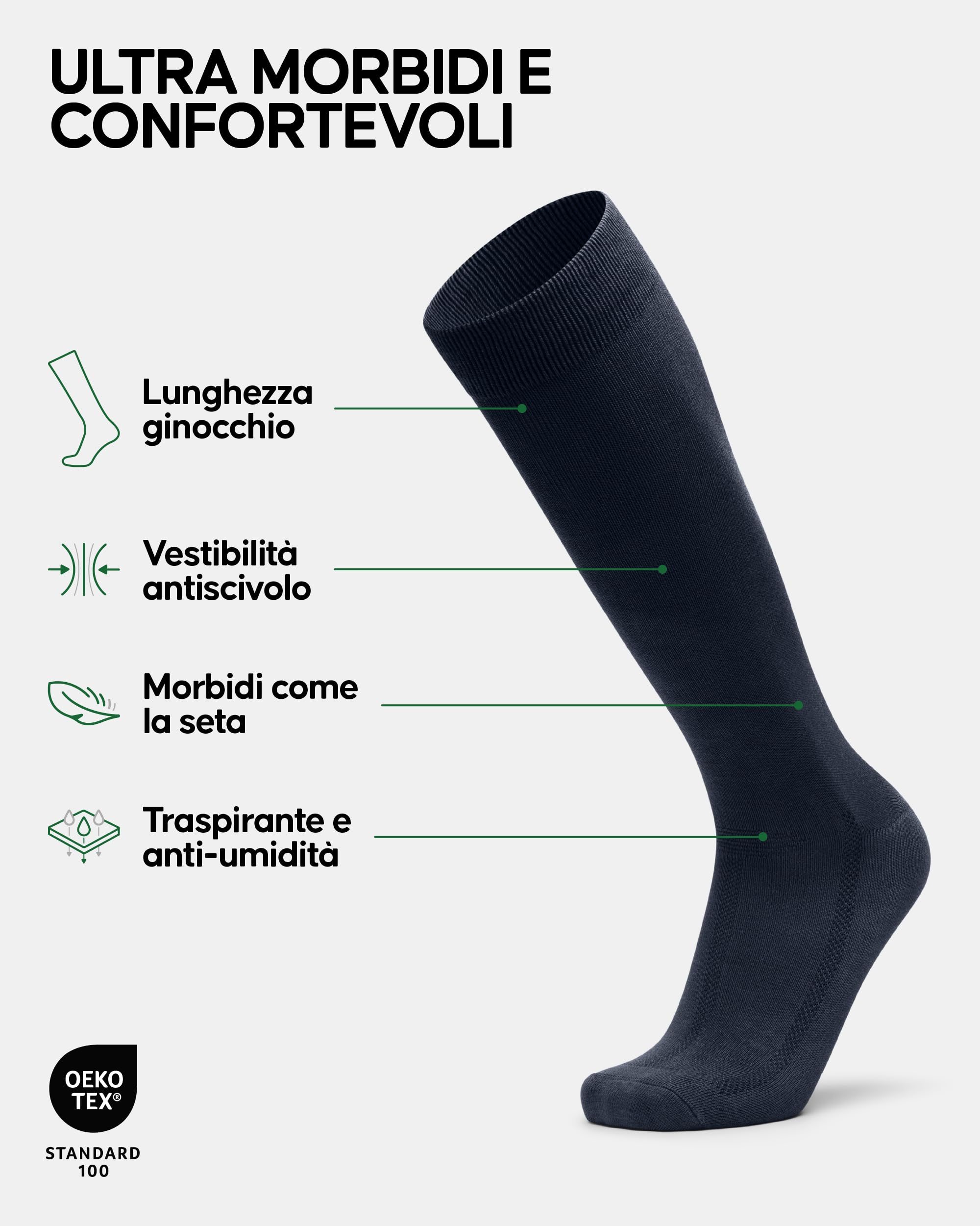 DANISH ENDURANCE Calze Uomo Lunghe Invernali in Bambù, Classiche, Traspiranti, Morbide, per Uomo e Donna, 3 Paia