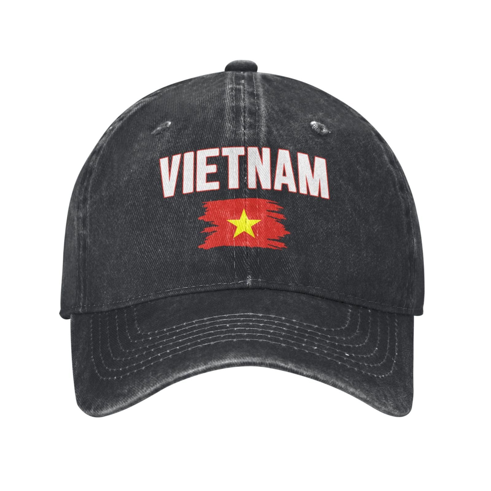 Fagiuchi Unisex Black Washed Denim Vietnam Flag Vietnamese Baseball Cap Men Vintage Cotton Patriotic Caps