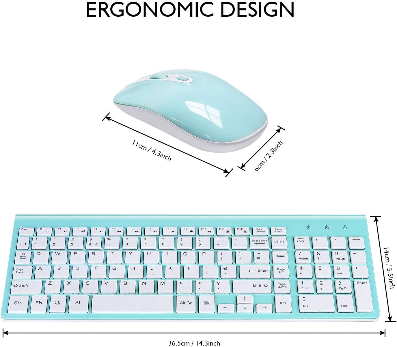 cimetech Wireless Keyboard and Mouse Combo, Compact Silent Ergonomic Scissor Switch Keyboard and Optical Mouse Set, 2.4G Lag-Free Cordless Keyboard Mice for Computer, Mac, Laptop, PC, Windows - Blue
