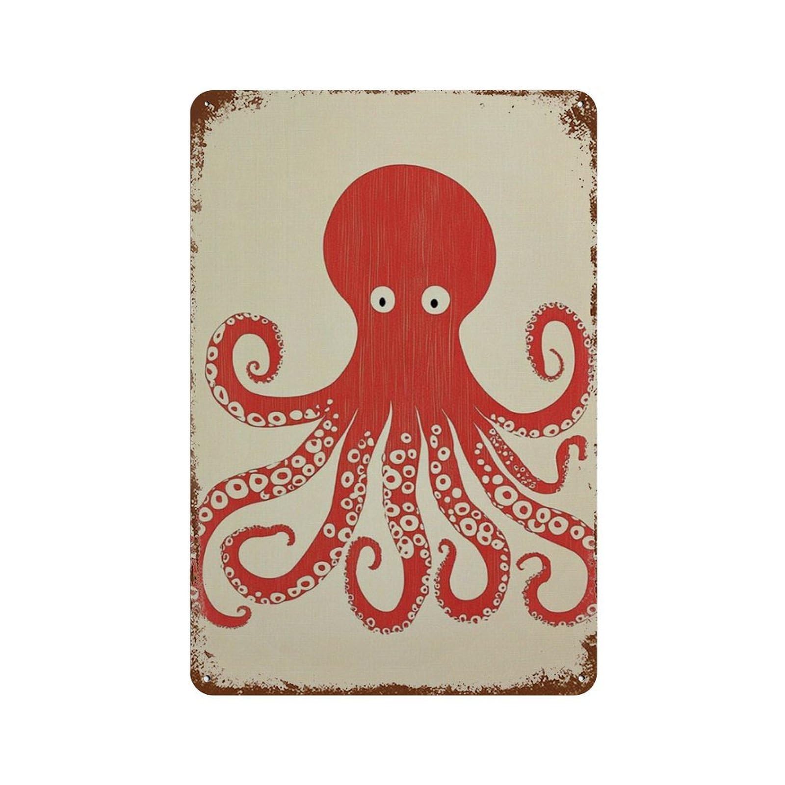 xiaoxiaoshen Octopus Nautical Sea Creature Minimal Marine Work Coastal Wall Decor Art Metal Tin Poster Modern Home Decor Art Home Bar Shop Decorations Vintage Sign 30x20cm