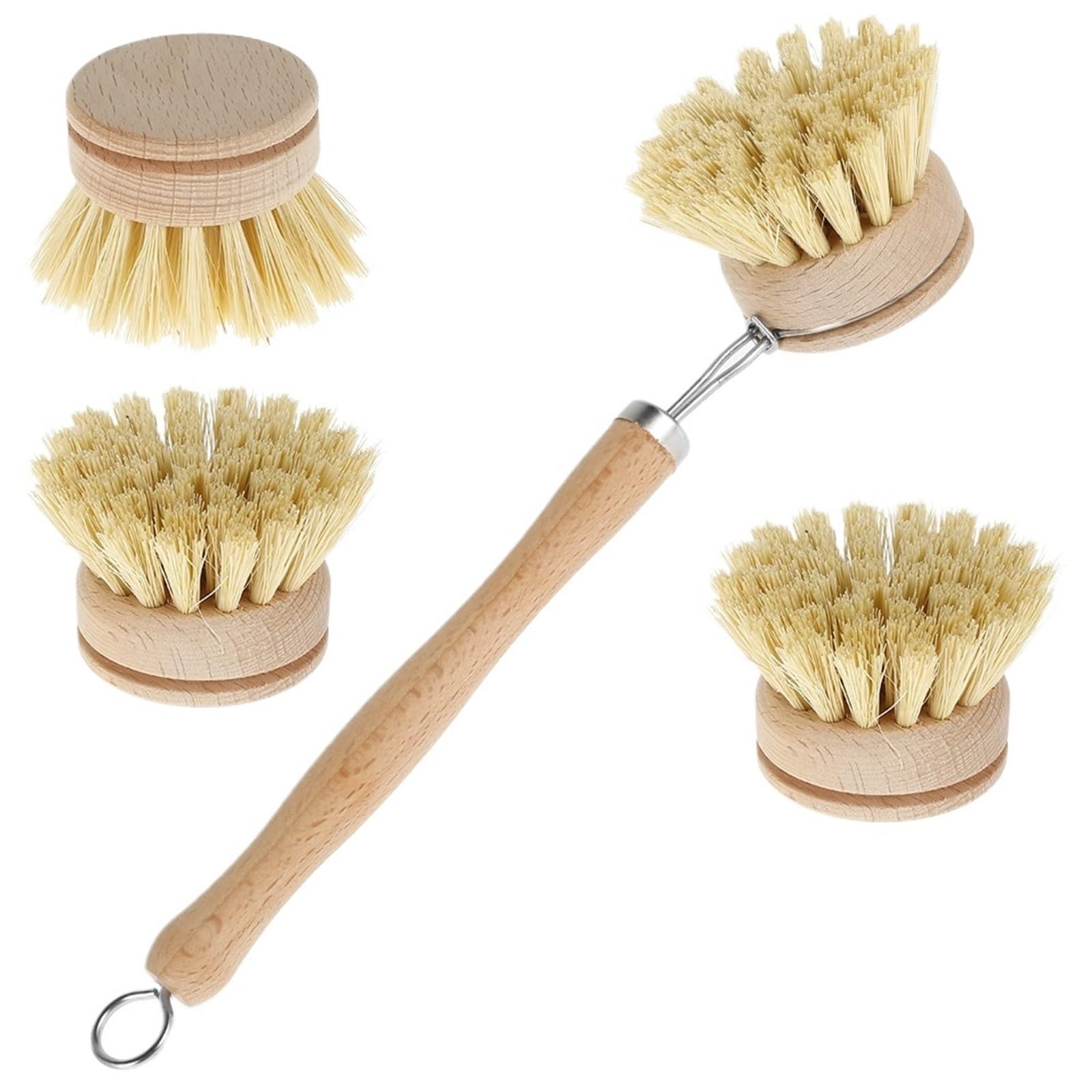 Wooden Dish Brush With Sisal And Coconut Portable Kitchen Cleaning for Dishes, Pots(4 pcs Strap handle)