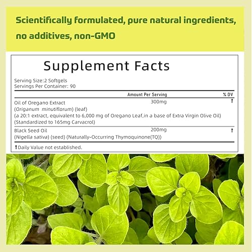 Miniatura 3 de Aceite de orégano con aceite de semilla negra, cápsulas de aceite de orégano de 6000 mg, alto en carbohidratos, sin OMG, sin gluten, antioxidante y