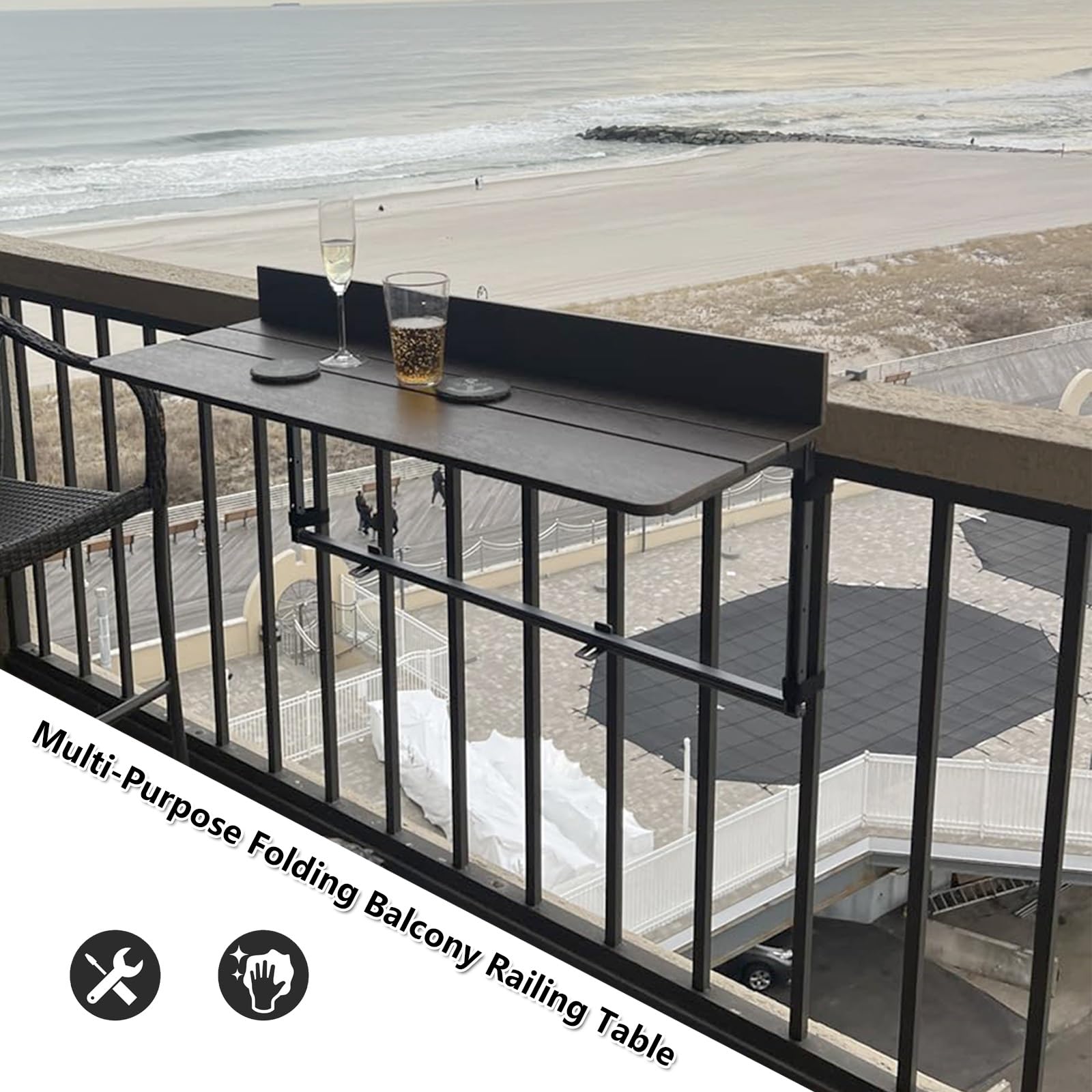 Tavolo da balcone regolabile,Tavolino da Balcone Pieghevole,2/5 Altezze Regolabili,Tavolo Tavolino da Ringhiera Salvaspazio,per Patio, Portico, Terrazza(L100*w27cm/L39.4*W10.6IN)