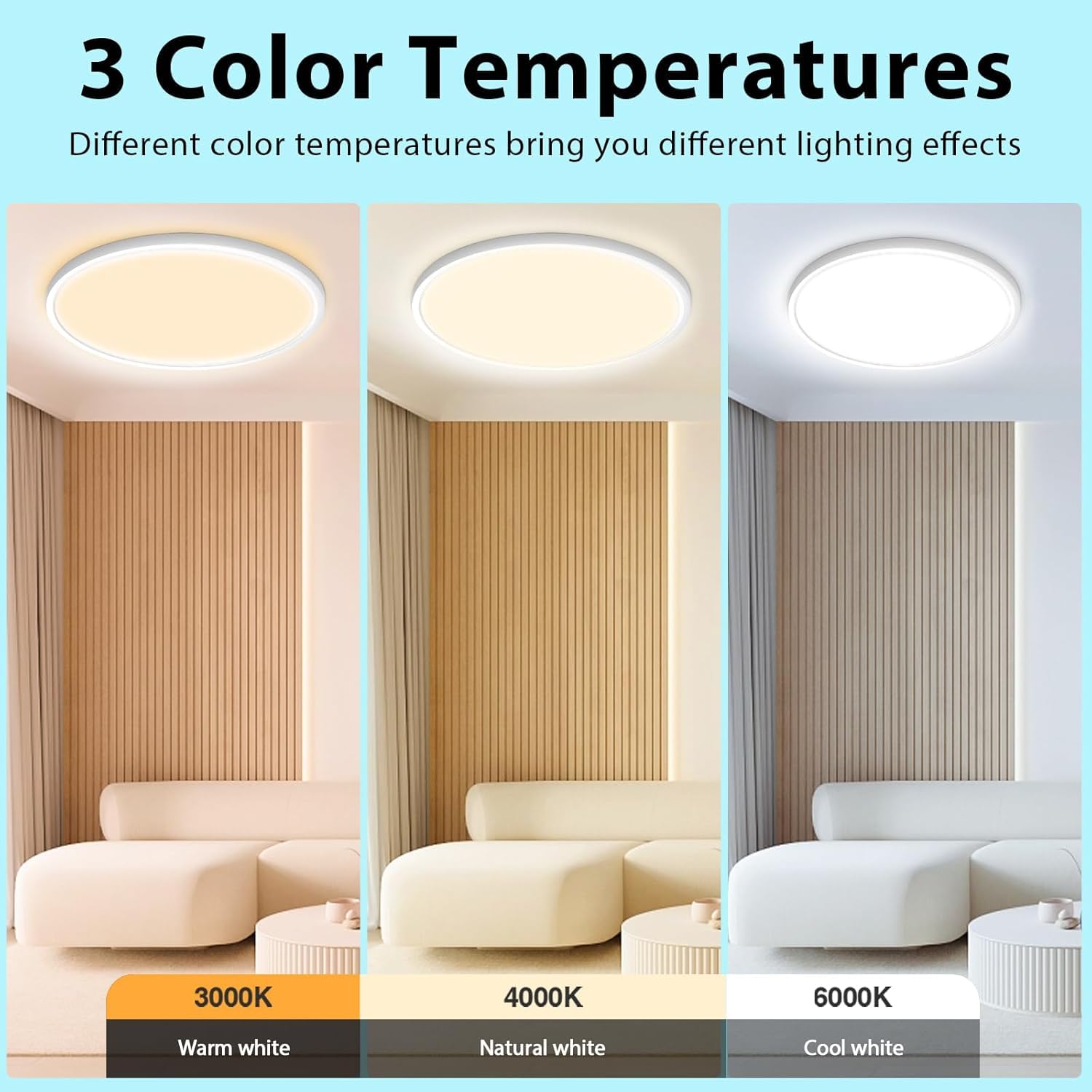 Psatfito G LED Bathroom Light, 3000K-6000K Dimmable Bathroom Lights Ceiling with Remote Control - Image 2