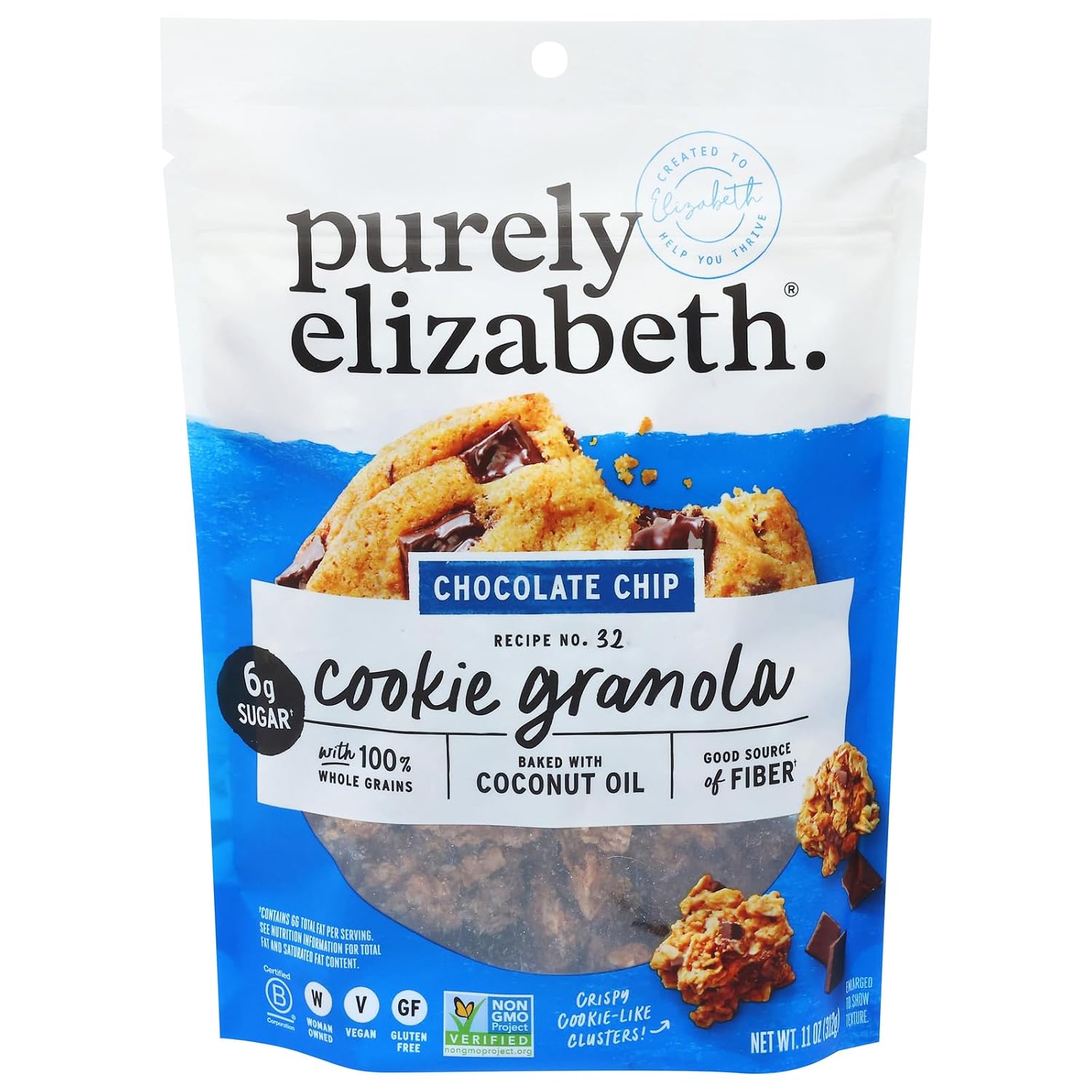 Purely Elizabeth Cookie Granola, Chocolate Chip, Vegan Friendly, Gluten Free & Non-GMO, 11 Ounce (Pack of 6)
