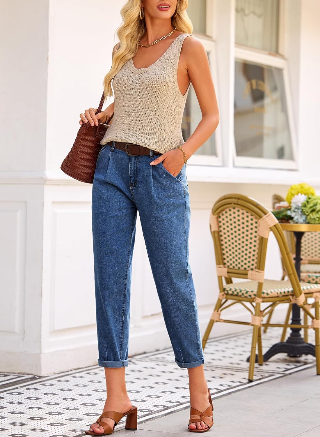 EVALESS Womens Baggy Jeans High Waisted Stretchy Boyfriend Barrel Denim Ankle Pants