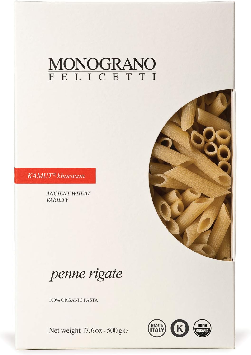 Kamut Penne Rigate Pasta Italian Organic Non-GMO 17.6oz (500g)