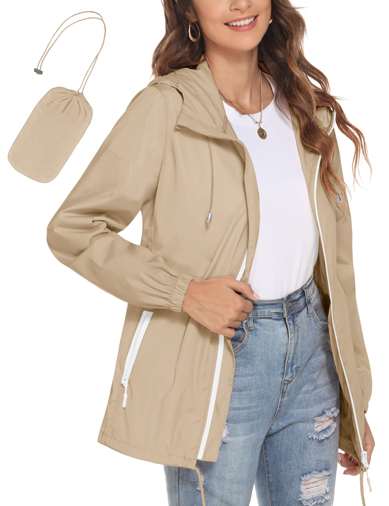 AvoogueWomens Waterproof Raincoat Lightweight Breathable Rain Jacket Hooded Rain Coat Outdoor Active Windbreaker with Pocket