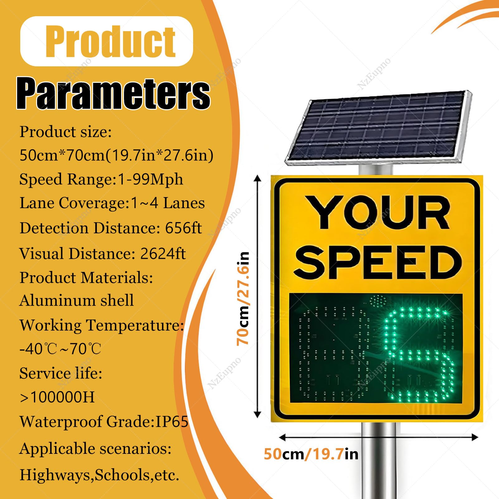 SeñAl De TráFico Con Radar Y Control Remoto, Resistente Al Agua, Con Indicador Solar Y Sensor De Velocidad, Detector De LíMite De Velocidad Para La Seguridad Vial En Calles Y Barrios Yellow-20''×27''