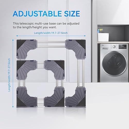 Miniatura 2 de Base móvil resistente para nevera, soporte para lavadora de 20 a 27 pulgadas con 8 pies fuertes y 4 ruedas de bloqueo, base móvil plana ajustable