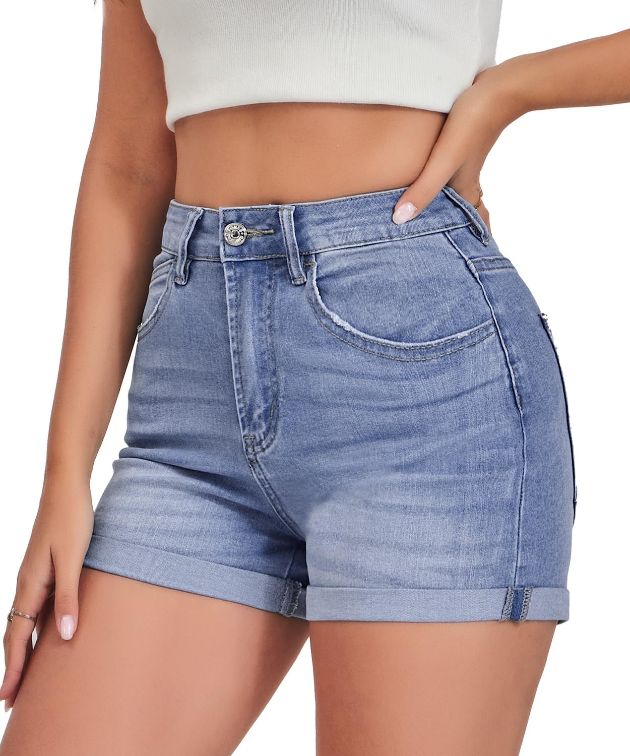VIPONES Jean Shorts Womens High Waisted Stretch Summer Shorts for Women Trendy 2026 Outfits Casual Frayed Denim Shorts