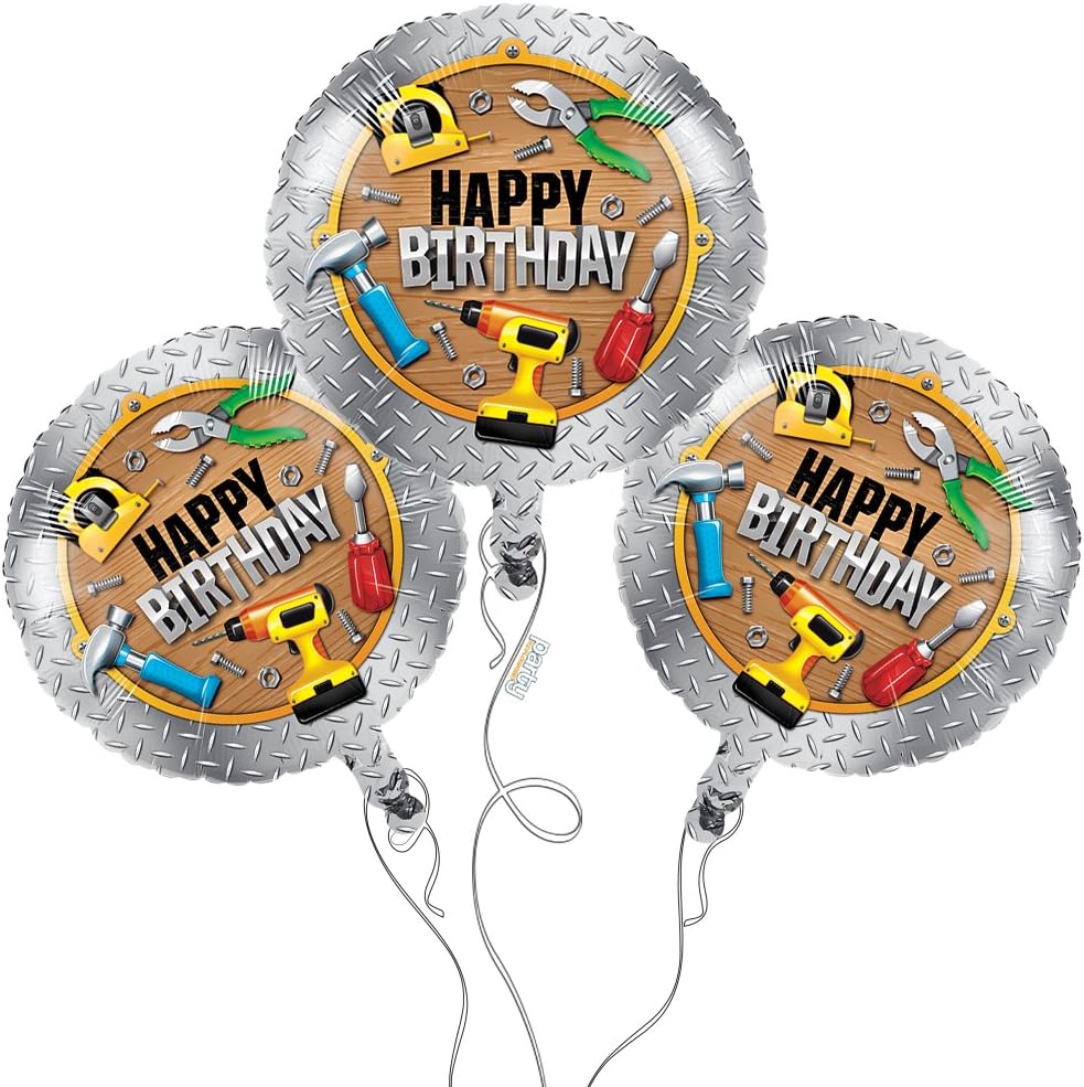 Handyman Happy Birthday Mylar Balloons - 3 Pack