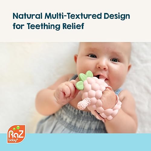 Miniatura 4 de RaZbaby RaZberry Grip - Mordedor de silicona para bebés y bebés de 3 meses, resistente a las caídas, diseñado por la naturaleza con nuestro diseño