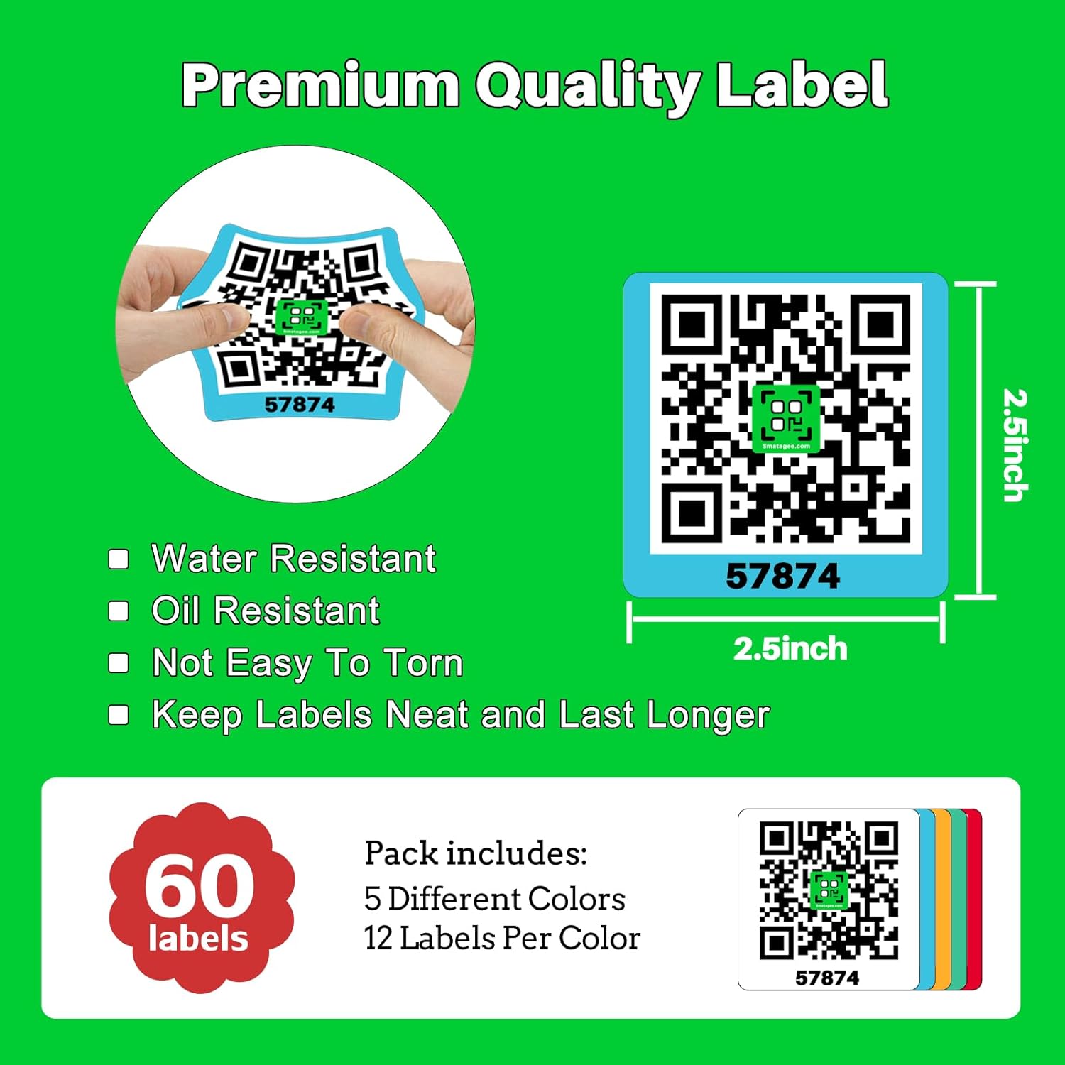 Smatagee QR Code Labels for Storage Bins,Office Organization,Moving Containers,Inventory Organizer | Pack and Track on iOS,Android App| 60 Unique Color Coded Stickers(2.6"x2.6") - Image 5