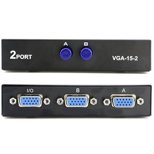 PASOW 2 en 1 salida 2 puerto VGA Switch - Botón de presión Interruptor de vídeo bidireccional para PC TV Monitor - Negro