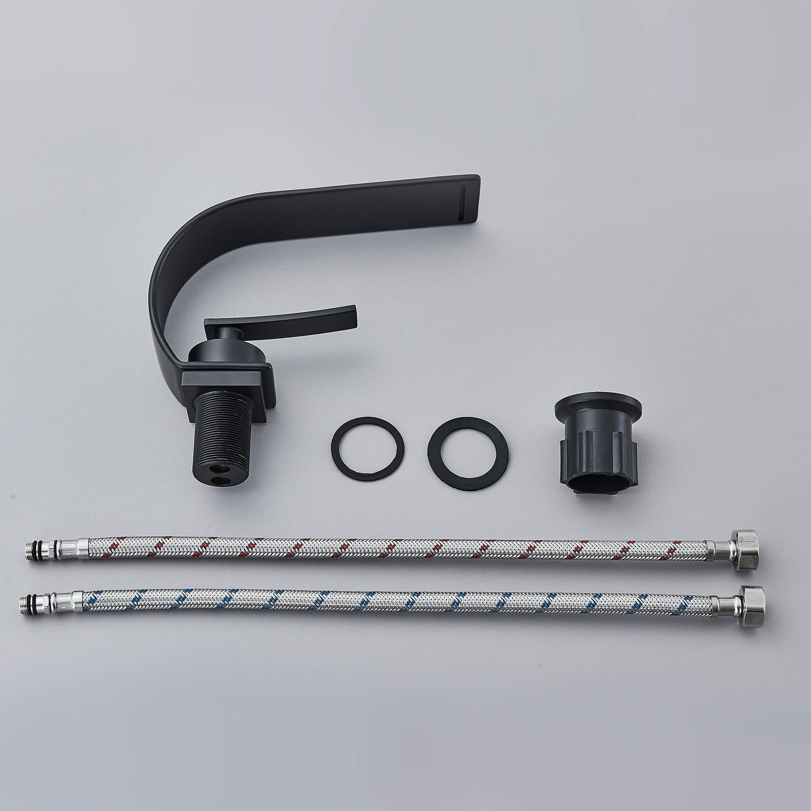 Rubinetto a cascata per bagno in acciaio inox, miscelatore monocomando con acqua calda e fredda, a risparmio energetico, nero