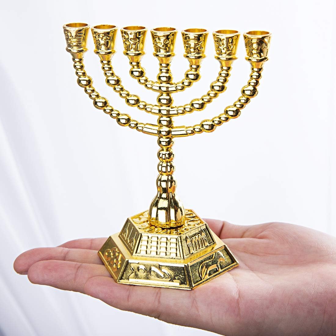 4.3 7-Branch Hanukkah Menorah Candle Holder for Shabbat,Tabernacle, Menorahs for Chanukah(Gold)