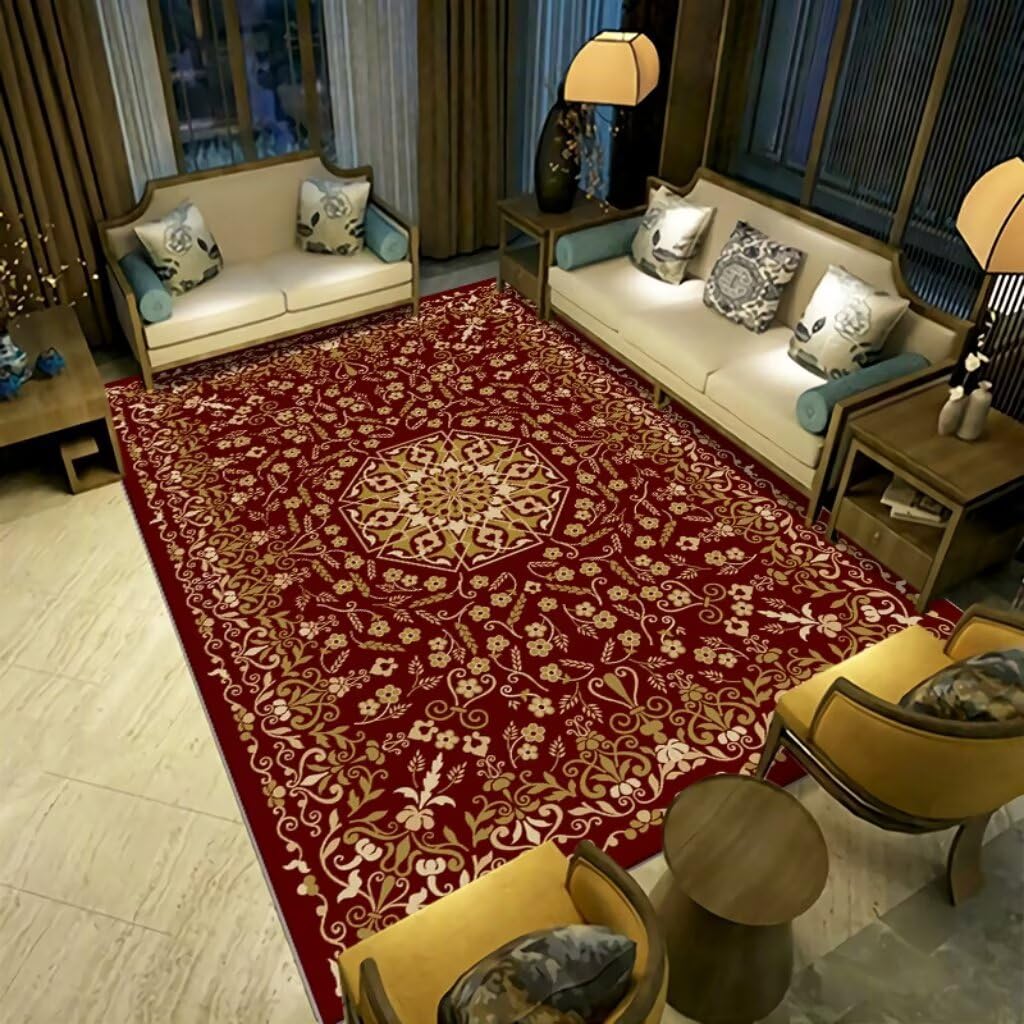Tapis de terrasse lavable et antidérapant rouge 100x160 à motif abstrait