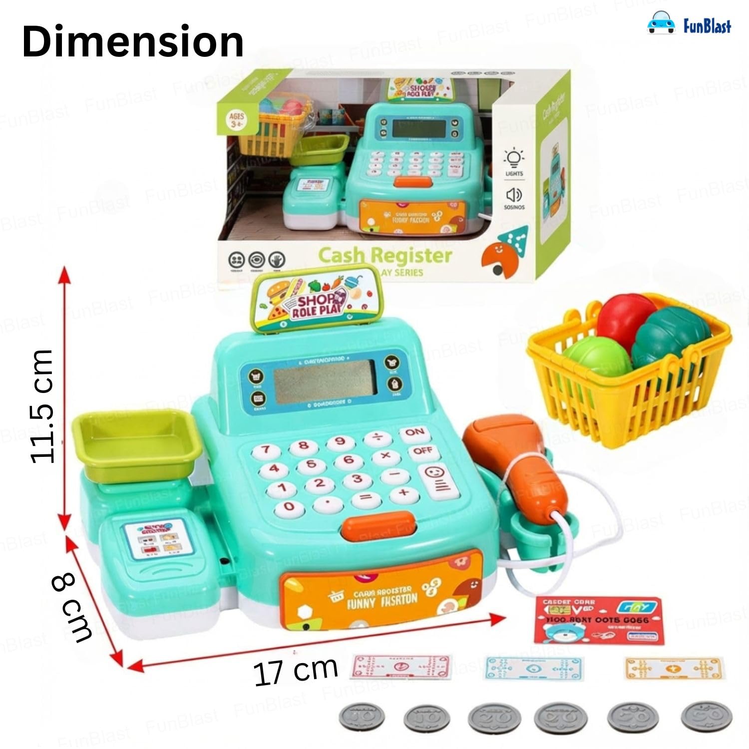 FunBlast Cash Register Toy with Scanner, Swipe Machine, Credit Card, Coins, Cashier Desk Toys, Pretend Play Toys for Kids, Role Play Toy for 3+ Year Old Kids (Multicolor) 1
