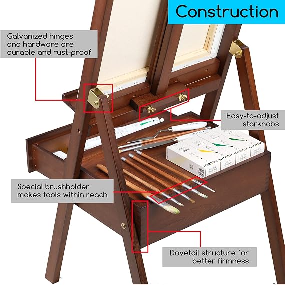 MEEDEN Studio Easel, Walnut Large Easel with Drawer, Adjustable (152 cm ~ 190 cm) Wooden Easel for Artists, Adults and Students, Holds Canvas up to 89 cm (Black)