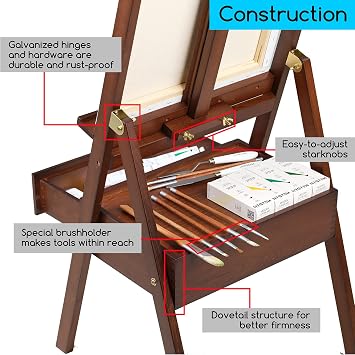 MEEDEN Studio Easel, Walnut Large Easel with Drawer, Adjustable (152 cm ~ 190 cm) Wooden Easel for Artists, Adults and Students, Holds Canvas up to 89 cm (Black)