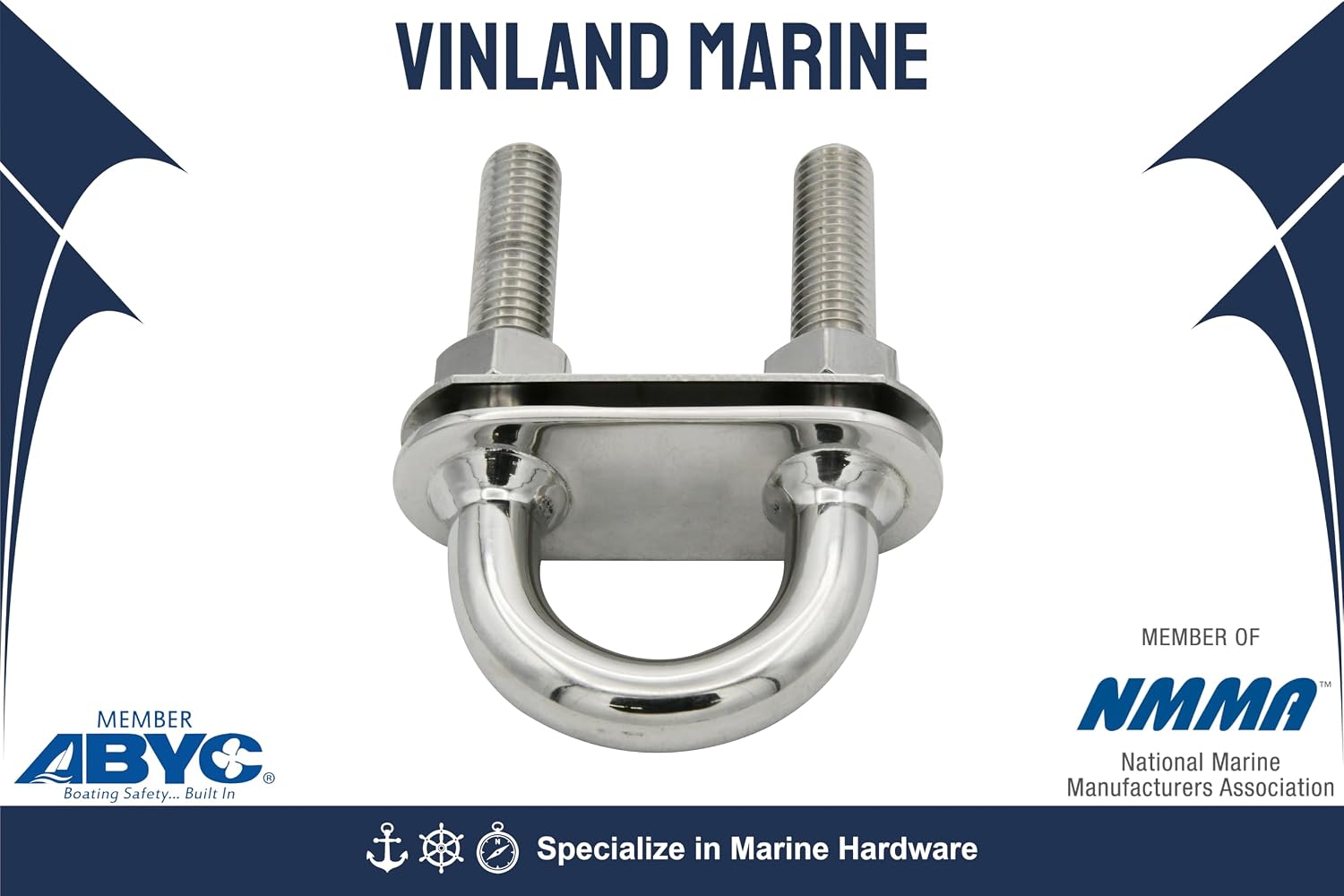 Vinland Marine 304 Stainless Steel Stern Eye for Boat w/Welded Plate, 2900~4900 lbs. Capacity, Marine U Bolt, Boat Bow Eye for Boat, Bow and Stern Tie Down, Stainless U Bolts Marine, Boat Eye Hook