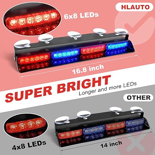 Miniatura 2 de 6Z4J Emergency Dash Strobe Lights 2x16.8 inch Red Blue Safety Lights, 48 LED Flashing Warning Hazard Interior Windshield Visor Traffic Light Bar for