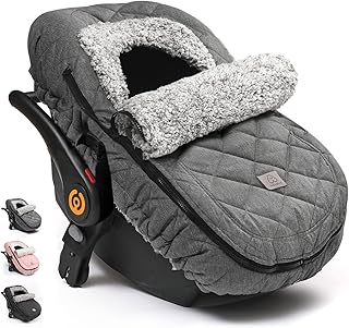 ACRABROS Car Seat Cover Baby: Winter Infant Carseat Canopy for Boy Girl Newborn, Zipper Peeping Window, Warm Cozy Cold Weather Waterproof Fitted, Heather Grey