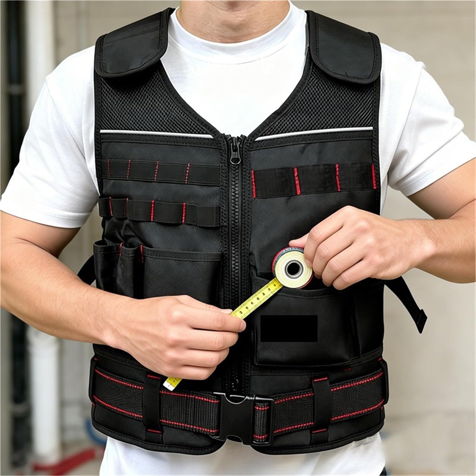 Chaleco de Herramientas Durable Heavy Construction Vest With Tool Pouch Adjustable Tactical Work Multipocket Utility Safety