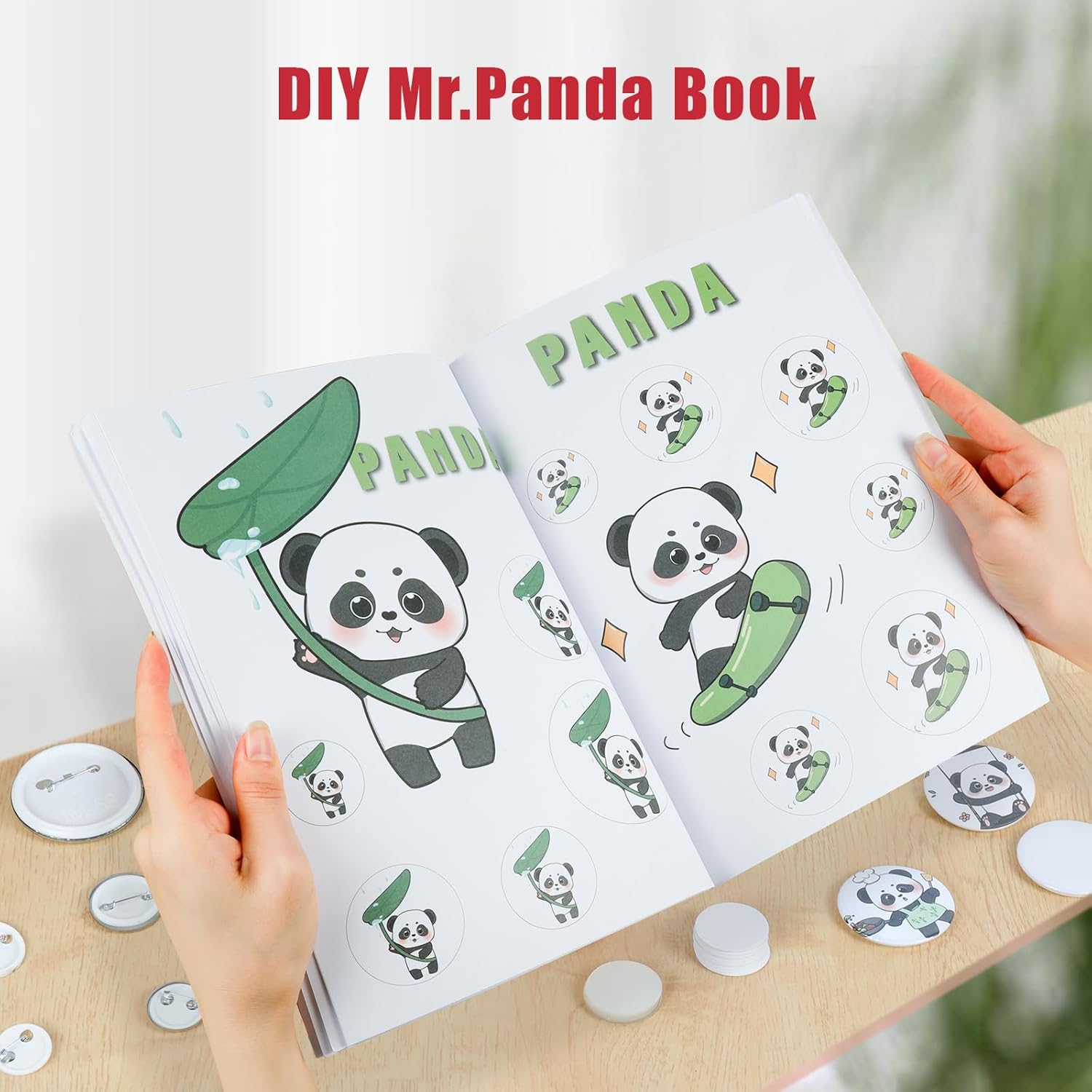 Hicdaw 58MM (2.25 inch) Button Maker Machine Button Maker Kit Easy DIY Pin Maker Machine with Free Button & Blank Round Sheet & Circle Cutter & Panda Pictorial Book