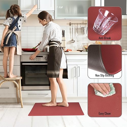 Miniatura 4 de RCZONE Tapete de cocina, 2 tapetes de cocina, acolchados antifatiga, juego de alfombras de cocina gruesas, impermeables, antideslizantes, tapete