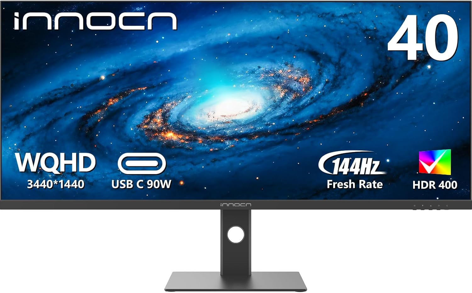 Écran de jeu Ultra-large 40 pouces 3440 x 1440p 144Hz, USB Type C 90W, HDMI, DisplayPort, HDR400, haut-parleur intégré, inclinaison/hauteur réglable - Noir