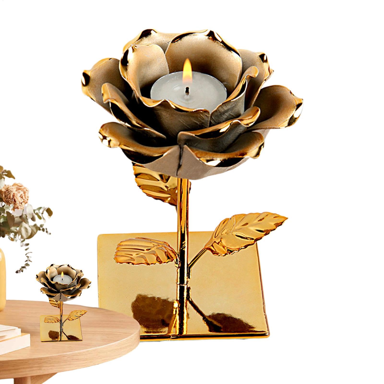 Bougeoir en céramique galvanisée de table avec lumières roses