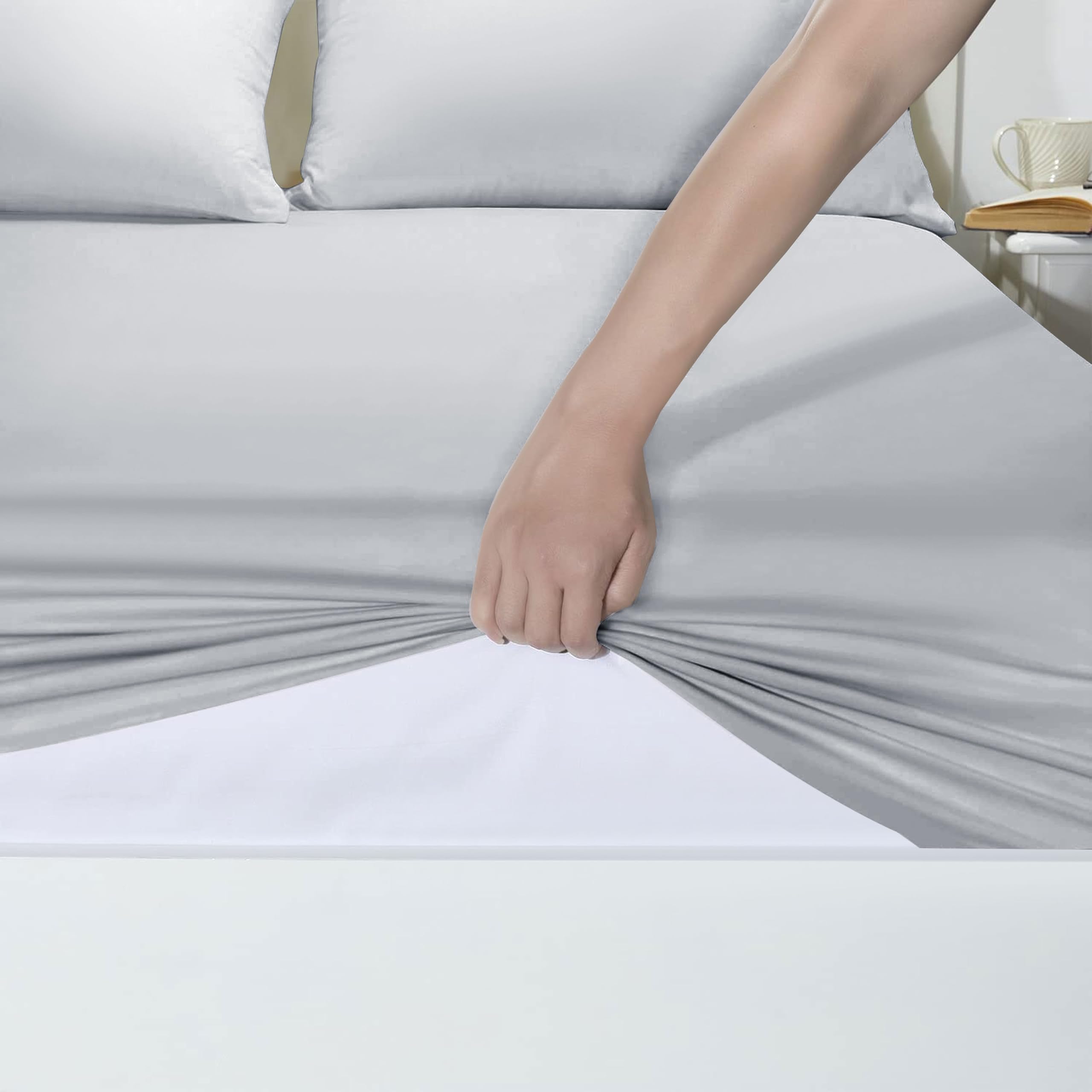 Yorkshire Bedding King Size Fitted Sheets 25 Cm Deep Silver Bed Sheet with Elastic Corners Soft Brushed Microfiber Fabric Breathable Shrinkage & Fade-Resistant Bedsheets - Image 4