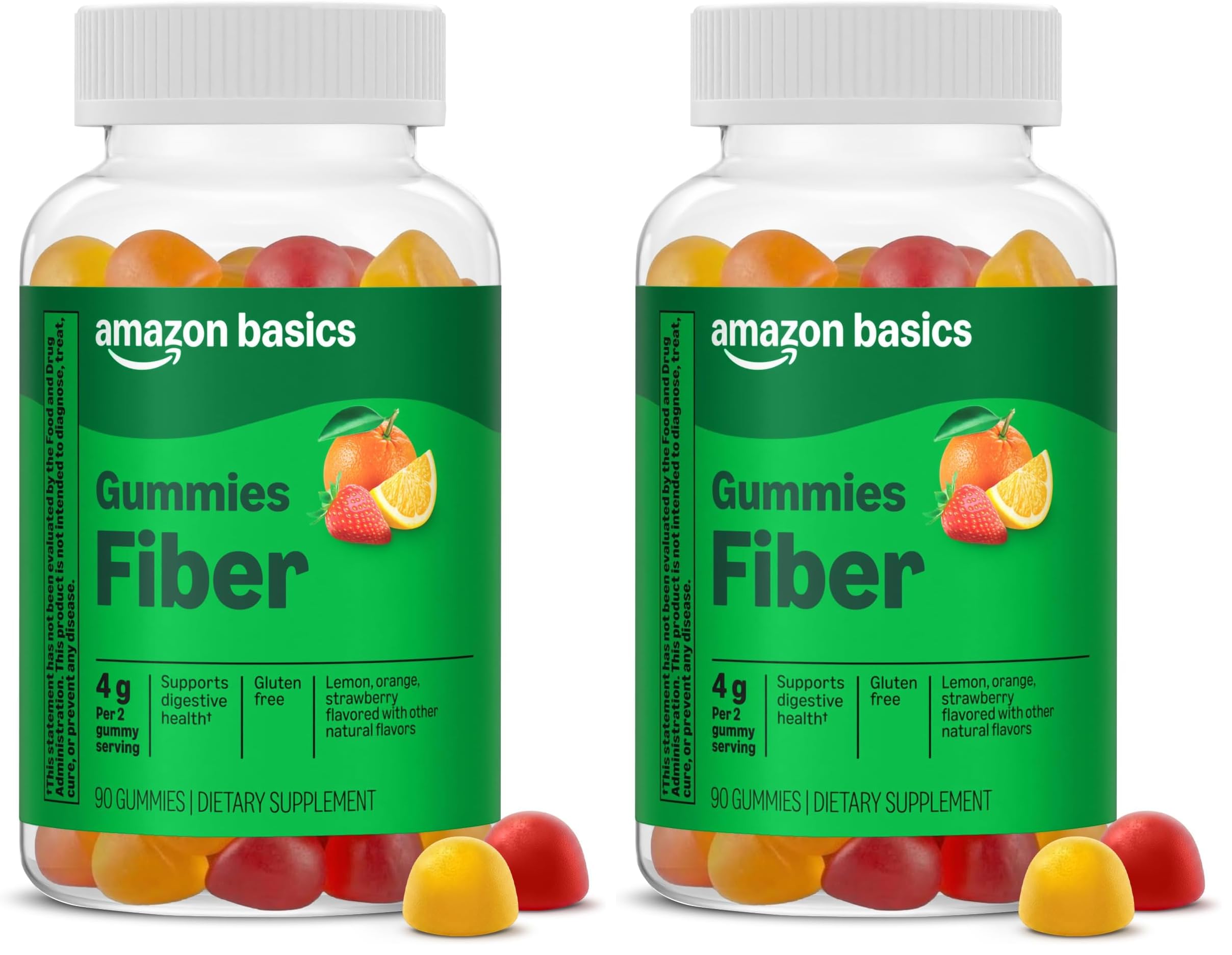 Amazon Basics Soft Fiber Gummies for Digestive Health and Regularity, Orange, Lemon & Strawberry Flavors, 90 Count (Pack of 2)