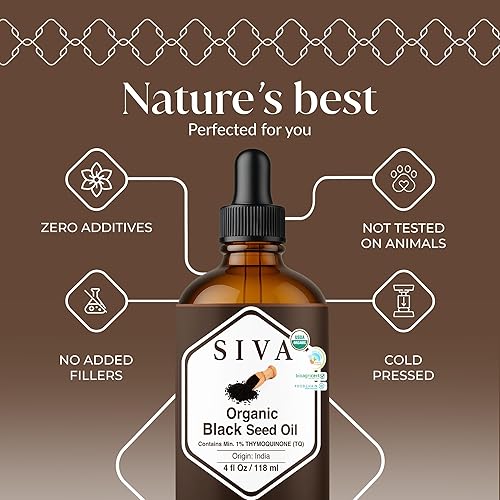 Miniatura 2 de Siva Aceite de semilla negra orgánico  4 onzas líquidas  Aceite de semilla negra prensado en frío 100% natural  para cara, cuidado de la piel,